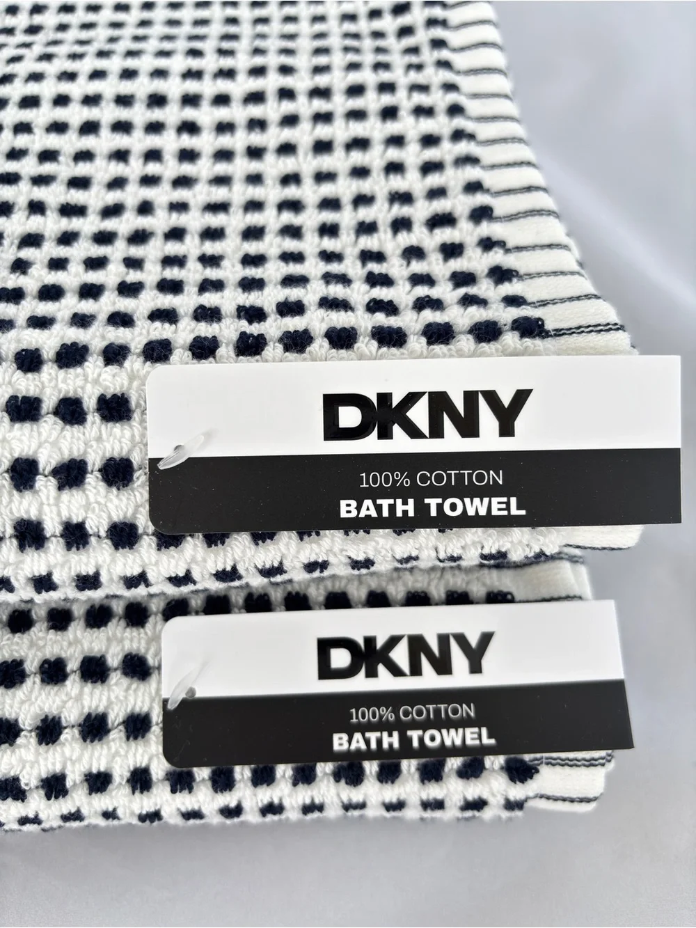 NWT DKNY Set of 8 Black and White Checkerboard 100% Cotton Bath & Hand Towels